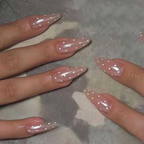 Vista 10 de MISUD Uñas a presión – Uñas con pegamento de almendras medianas con cromo, diseño de punta francesa acrílica, 24 piezas