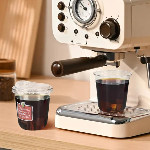 Vista 3 de 50 juegos de vasos de plástico transparente con tapas para sorber sin pajilla, vasos desechables de fondo redondo de 12 onzas para café helado