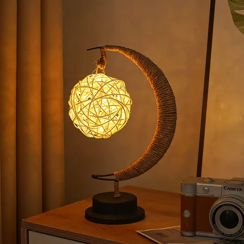 Vista 9 de Lámpara lunar encantada, lámpara LED colgante de luna, luz nocturna conmemorativa, adorno de Navidad para el hogar (manzana morada)