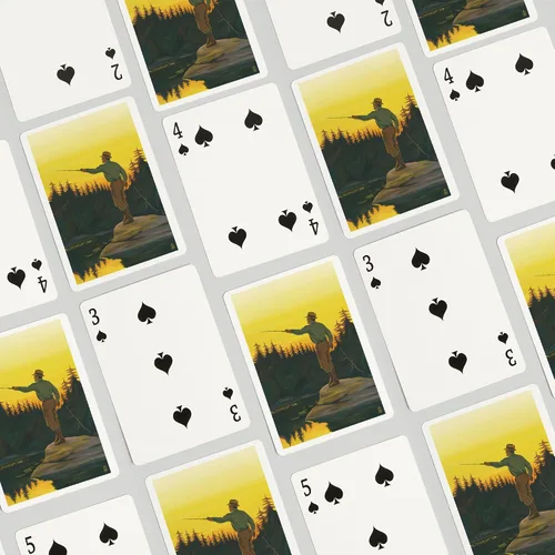Vista 4 de Lantern Press Escena de pesca con mosca (52 cartas de juego, baraja de cartas de tamaño póquer con comodines)