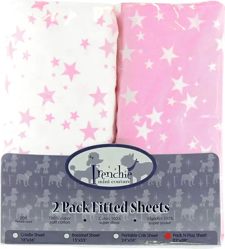 Vista 25 de Frenchie Mini Couture Sábanas para moisés, 100% algodón, estrellas azules, 15 x 33 pulgadas, paquete de 2