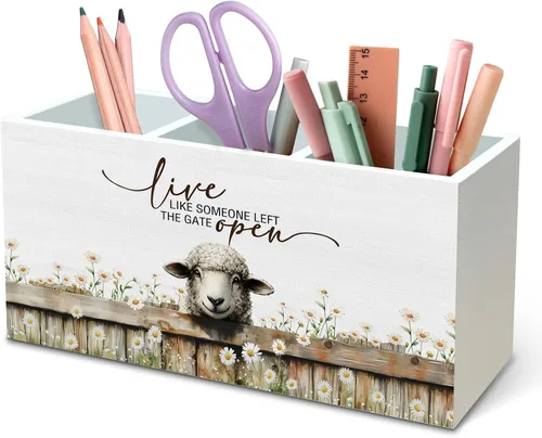 Vista 24 de DILSJ Organizador inspirador de 2 compartimentos para lápices, organizador para escritorio, amantes de los pollos regalos para mujeres, Live Like