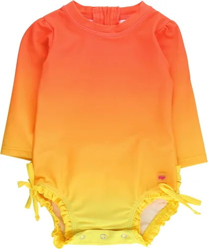 Vista 38 de RuffleButts - Traje de baño de una pieza con protección solar UPF 50+, camiseta de protección floral estampado, manga larga, con cierre zipper