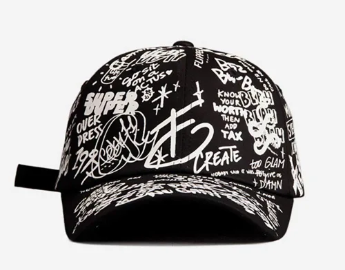 Vista 2 de Flipper Gorra de béisbol de algodón con diseño de graffiti Doodle para hombres y mujeres, sombrero Kpop con ala curva, ajustable
