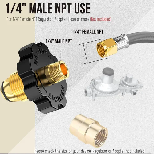 Vista 4 de 1 enchufe adaptador de tanque de gas propano POL con exceso de flujo a rosca macho NPT de 1/4 pulgadas, conector de tanque de propano de 5-100