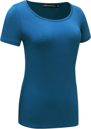 Vista 3 de Playera de manga corta, de OThread & Co., playera básica con cuello bote, para mujer