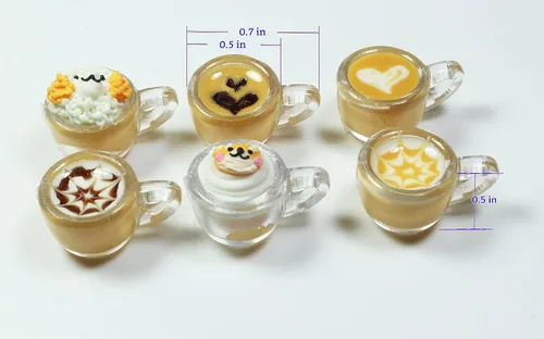 Vista 5 de 6 Mix Coffee Latte Art - Casa de muñecas en miniatura, café pequeño, bebida bebida accesorios para casa de muñecas para coleccionables