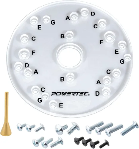 Vista 9 de POWERTEC Placa base de router de 2-1/2 pulgadas de diámetro, acrílico transparente con múltiples agujeros preperforados, tornillos para fácil