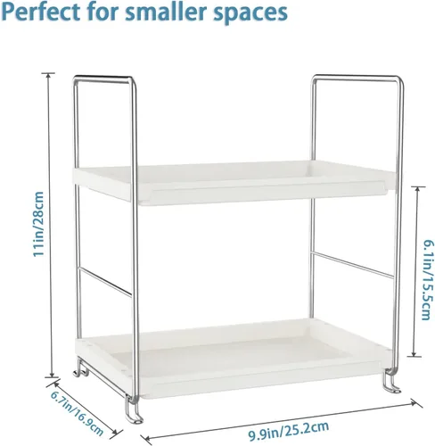 Vista 2 de Estante de especias de cocina de 2 niveles, organizador de encimera de baño, bandeja de tocador, almacenamiento de cosméticos y maquillaje, estante