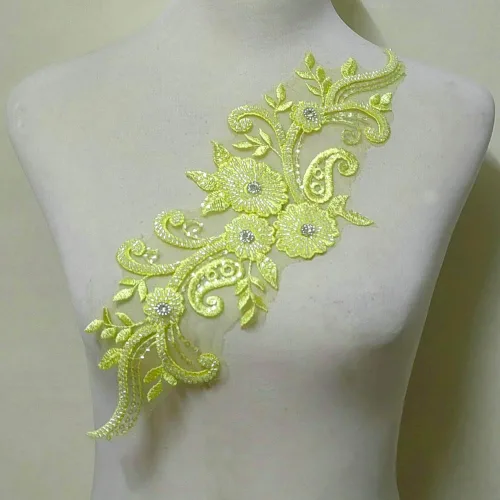 Vista 15 de Apliques de encaje con cuentas 3D Luz Lujo Ropa Collar Ramillete Bordado Accesorios (azul oscuro)