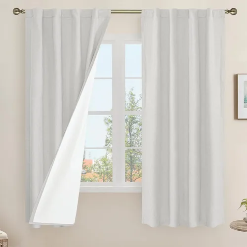 Vista 28 de LAMIT Cortinas opacas cortas de lino de 30 pulgadas para ventanas de cocina sobre el fregadero, cortinas de café texturizadas de lino marfil