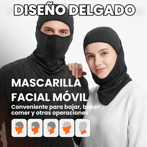 Vista 7 de YANIKY Pasamontañas de invierno para hombres y mujeres, máscara facial Negro