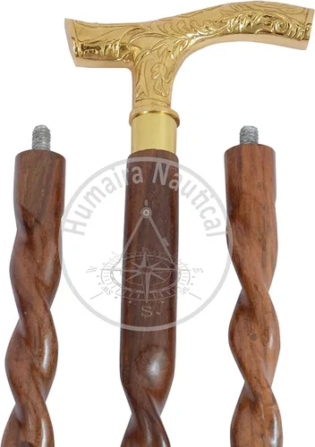 Vista 3 de Bastón unisex de 37 pulgadas de ébano marrón con mango en T de latón, acabado de madera natural