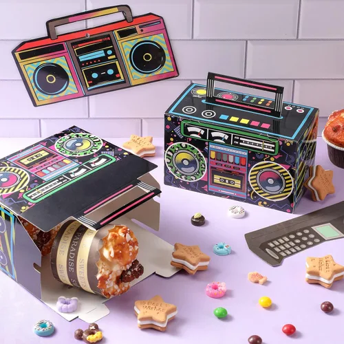 Vista 4 de Cajas de recuerdo de fiesta de los años 80, caja de regalo novedosa, cajas de papel de dulces de los años 80, decoraciones de radio retro de los 80