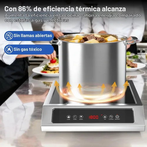 Vista 3 de Placa de cocción de inducción comercial de 1800 W, quemador eléctrico de encimera de acero inoxidable de 120 V con panel táctil digital