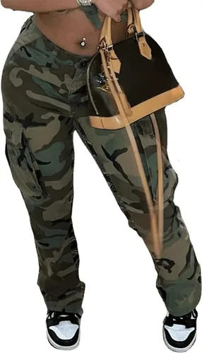 Vista 2 de Vakkest Pantalones cargo de camuflaje de gran tamaño para mujer, pantalones deportivos de entrenamiento, camuflaje militar, fatiga con bolsillos