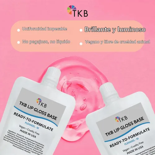 Vista 2 de Base para brillo de labios TKB (Flexagel M) Hidratante, alto brillo, cristalina, vegana y libre de crueldad Fabricada en Estados Unidos.