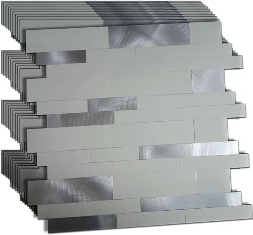 Vista 8 de XUANINY 10 hojas de azulejos metálicos despegar y pegar para protector contra salpicaduras, autoadhesivos de aluminio 3D, adhesivos de pared