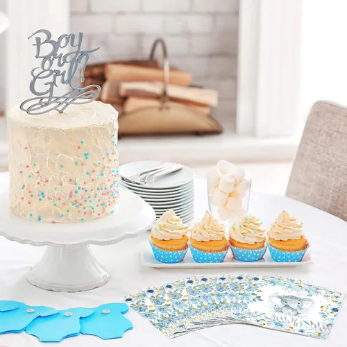 Vista 7 de Outus 100 servilletas de elefante azul para baby shower, decoraciones de baby shower para niños, cócteles, postres, servilletas de papel desechables