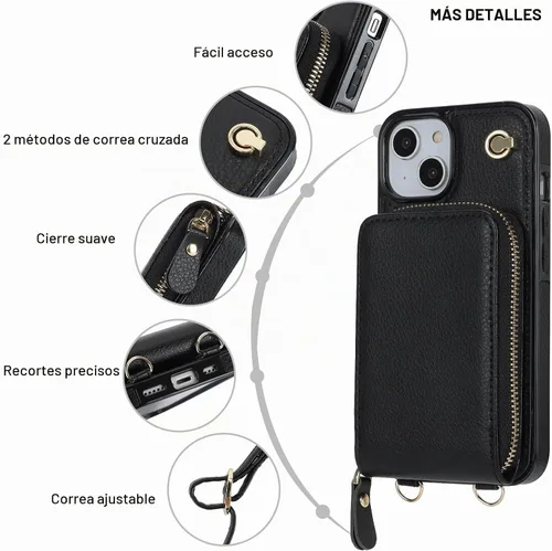 Vista 5 de KIHUWEY - Funda tipo cartera cruzada para iPhone 14/13, color negro