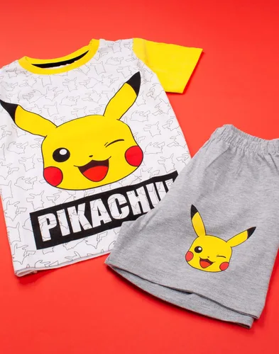 Vista 3 de Pokemon Pikachu Cara Gris Amarillo Niños Niños Pijamas Conjunto de Ropa de Dormir