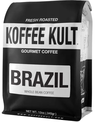 Vista 3 de Koffee Kult Café Brasil tostado medio, 100% café brasileño de origen único, tostado artesanal fresco (grano entero, bolsa de 12 onzas)