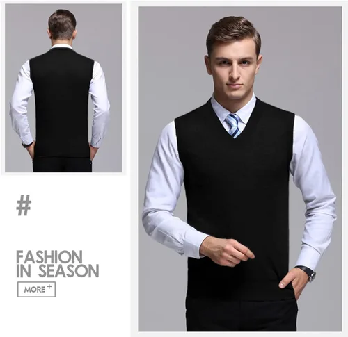 Vista 4 de Amussiar Suéter casual para hombre, chaleco con cuello en V, ajustado, sin mangas, suéter de punto