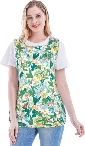 Vista 13 de Nanxson Delantal de mujer con bolsillos de parche, babero estampado de algodón, smock con botones para trabajo, cocina y chef CF3177 Azul