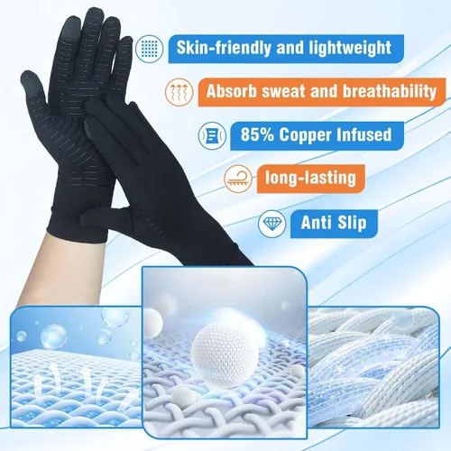 Vista 7 de 2 pares de guantes de artritis para mujeres para el dolor, guantes de compresión para mujeres y hombres para túnel carpiano, guantes de cobre