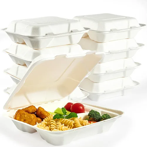 Vista 8 de Vplus Paquete de 300 Recipientes compostables para llevar con diseño de concha, de 20,3 x 20,3 cm, desechables y ecológicos, con 3 compartimentos