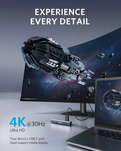 Vista 4 de Anker - Hub USB C 6 en 1 con entrega de energía de 65W, HDMI 4K, Ethernet de 1 Gbps, puertos USB para MacBook Air, iPad Pro, XPS y más