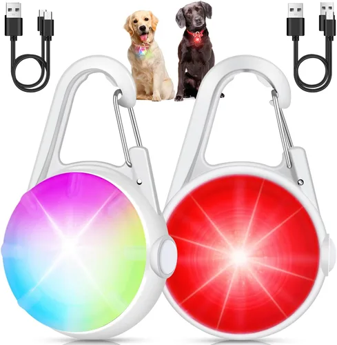 Vista 11 de Paquete de 2 luces para collar de perro, luces recargables para perro para caminar de noche con clip, collar LED impermeable de 4 modos para correr