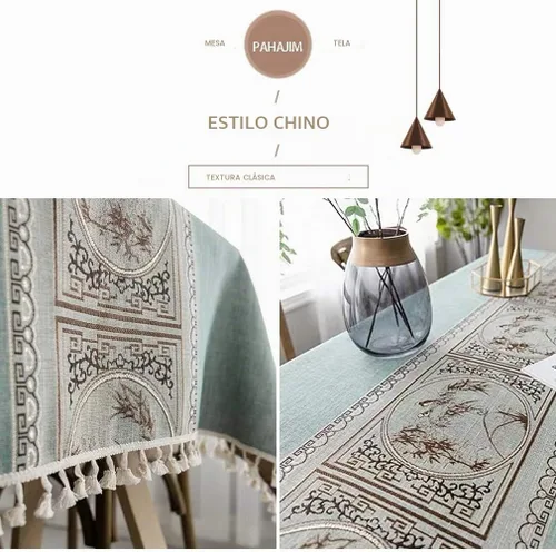 Vista 2 de Pahajim Mantel Rectangular Rústico de Lino con Tiras de Algodón y Borlas para Cocina y Comedor, Cubierta de Mesa Rectangular/Oblonga, 55" x 71", 4-6