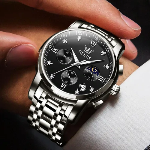 Vista 2 de OLEVS Watch for Men Diamond Business Dress Analog Quartz Stainless Steel Waterproof Luminous Date Two Tone Luxury Casual Wrist Watch Blue