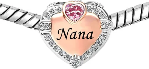 Vista 3 de KunBead Abalorios con forma de corazón de oro rosa para abuelas y abuelas compatibles con pulsera Pandora, regalos de joyería de cumpleaños