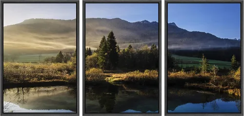 Vista 35 de SIGNWIN Lienzo enmarcado para pared, juego de decoración de guardería de bosques, niebla y niebla sobre bosque de montaña oscura, naturaleza, arte