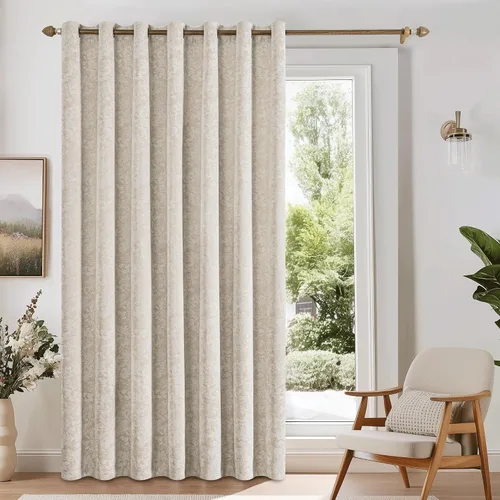 Vista 27 de Beauoop - Cortinas opacas beige con diseño floral jacquard, 2 paneles, para dormitorio/sala, de felpilla, gris pardo, aislantes y a prueba de ruido