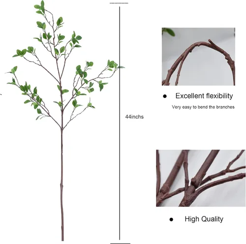 Vista 2 de Paquete de 5 tallos de ficus artificiales, arbustos verdes falsos, de 44 pulgadas, plantas de ramitas de ficus falsas con hojas de ramas sintéticas