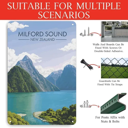 Vista 3 de CXHDSY Milford Sound Signs Posters - Cartel de metal divertido para hombre, cueva, baño, granja, dormitorio, sala de estar, cocina, garaje