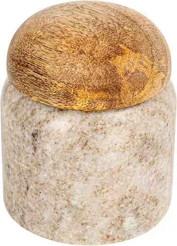 Vista 12 de Creative Co-Op Tapa de madera con diseño de mármol moderno, recipiente natural Beige