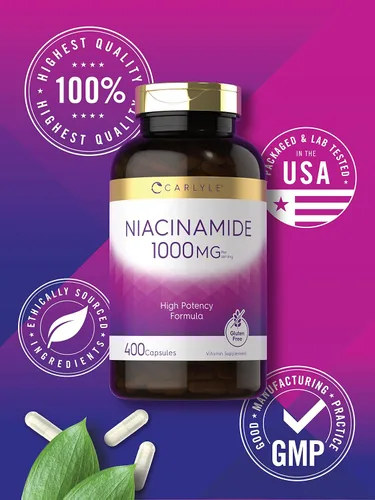 Vista 5 de Carlyle Niacinamida 1000 mg 400 Cápsulas Fórmula de alta potencia Suplemento sin OMG, sin gluten