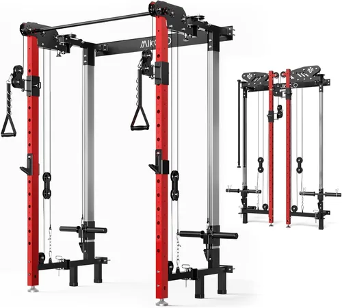 Vista 17 de Mikolo Folding Squat Rack, Wall Mounted Power Rack with Cable Crossover Machine & LAT Pull Down, Functional Trainer with 5 Adjustable Function