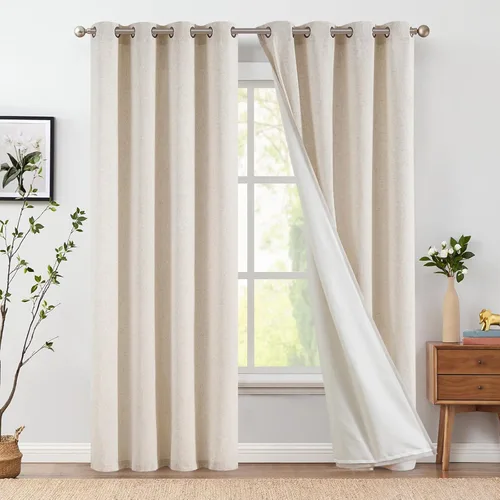Vista 10 de Jinchan Cortinas de lino azul semitransparentes de 96 pulgadas de largo, 2 paneles para sala de estar con ojales, cortinas oscuras de lino