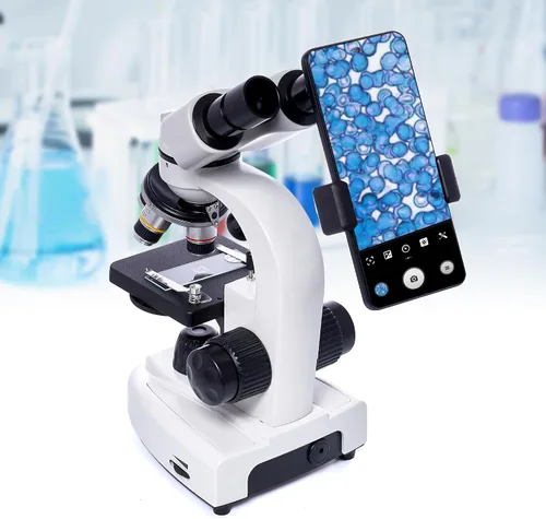 Vista 4 de SELFIE CAT Microscopio de laboratorio para la escuela, microscopio compuesto binocular 200X-5000X Ampliación para adultos, kit de microscopios