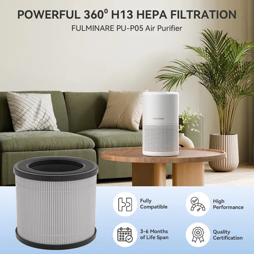 Vista 5 de FULMINARE Purificador de aire PU-P05 Reemplazo silencioso filtro de aire filtrado 99,97% 0,01 micrones, humo, partículas
