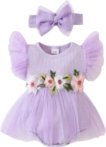 Vista 8 de Mameluco para bebé y niña, ropa floral para el verano, traje de verano