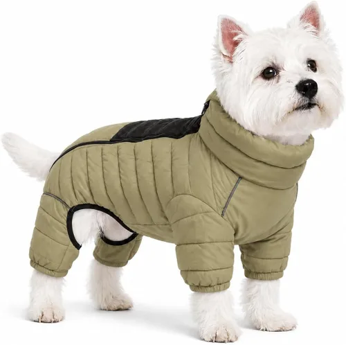 Vista 27 de Suéter para Perro ArmyGreen, Resistente al Viento, Reflectante - Chaqueta de Invierno Dirigible para S, M, L - Cremallera, Tallas Ajustables Verde
