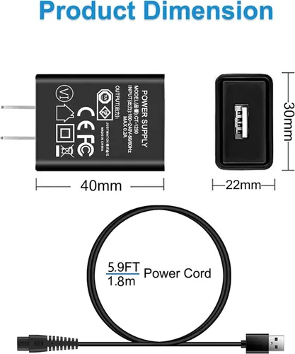 Vista 4 de VHBW Cable de alimentación para afeitadora de calaveras, cargador para recortadora Pitbull Gold Pro/Silver Pro/Platinum/Palm Beast, adaptador