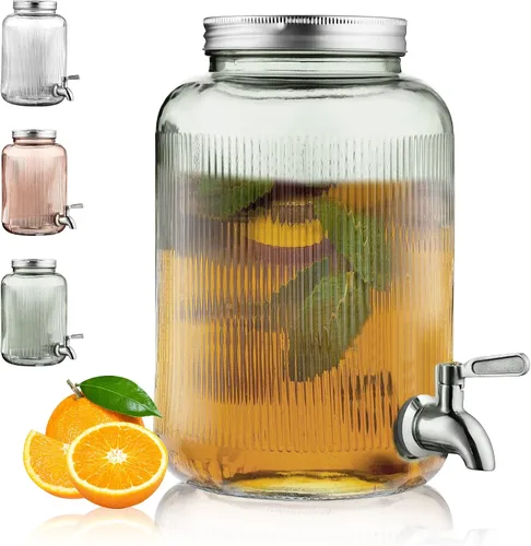 Vista 10 de Berglander Dispensador de bebidas de vidrio para refrigerador, dispensador de bebidas de 1 galón con grifo de acero inoxidable a prueba de fugas