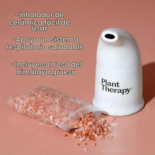 Vista 5 de Inhalador rellenable de sal del Himalaya rosa con sal de cristal rosa del Himalaya.